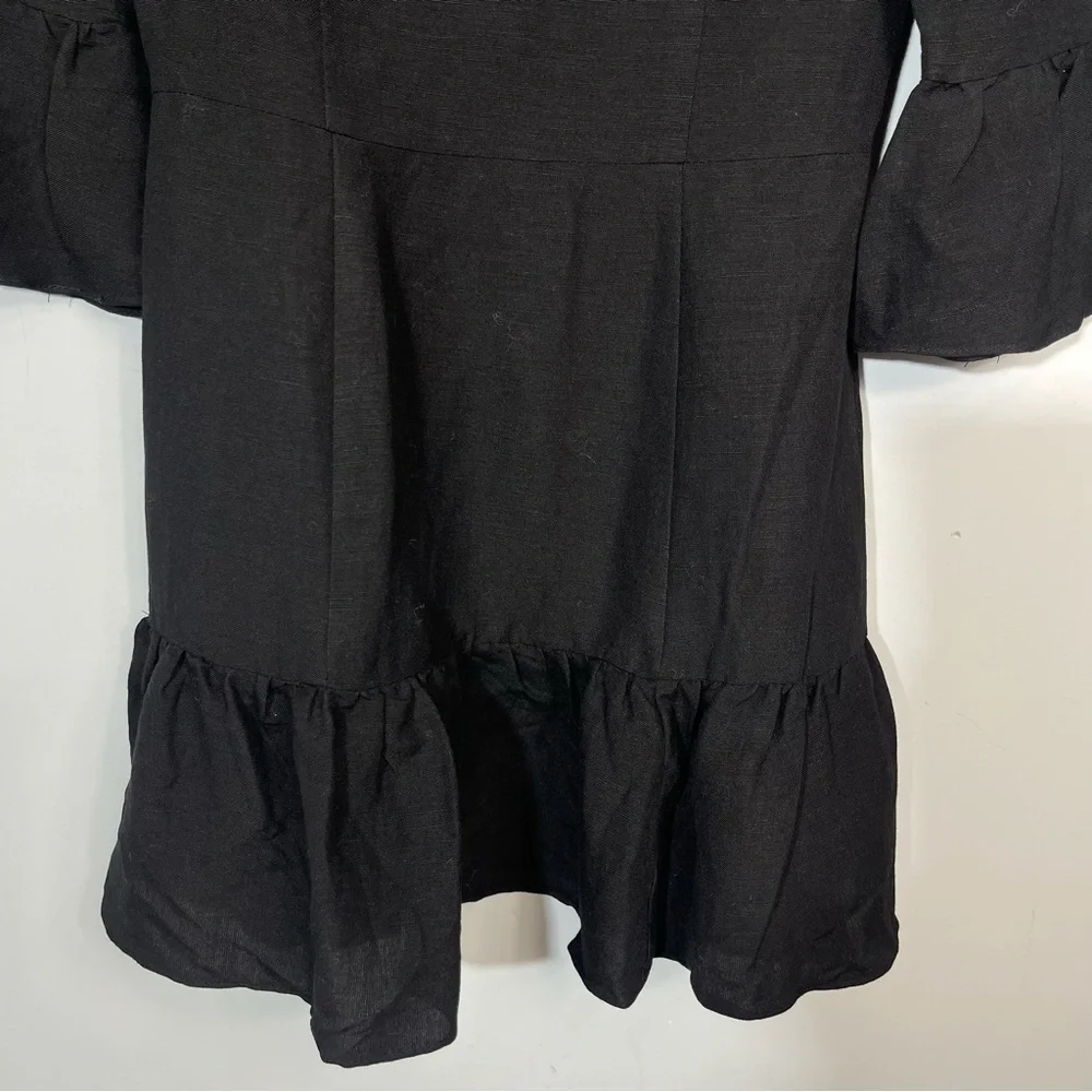 NWT LPA Revolve Dress 495 Black XS Linen Blend Ruffle Mini Minimalist Boho LBD - Picture 11 of 16
